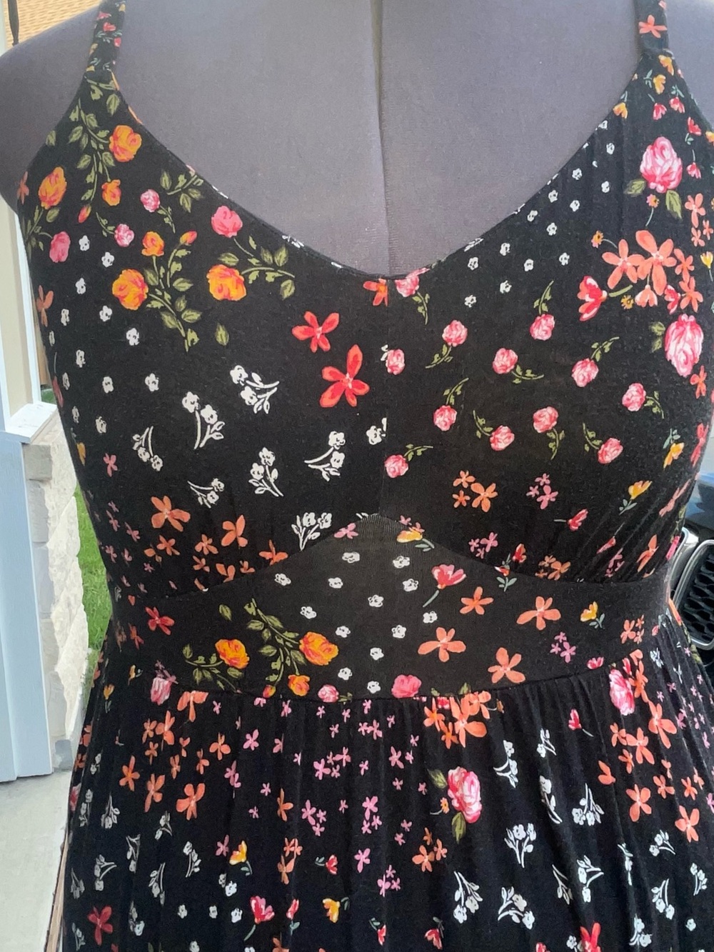 Torrid Plus Size Black Floral Midi Dress with Spaghetti Straps - Picture 2 of 9